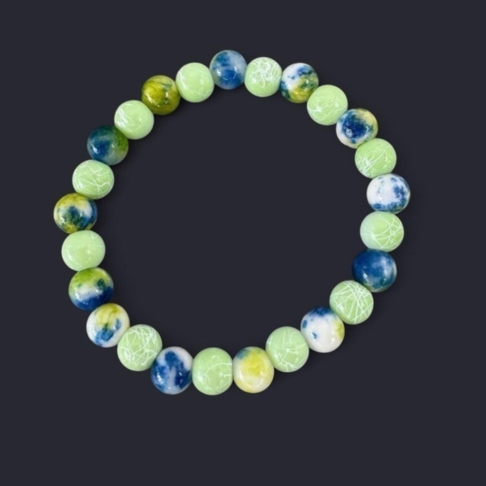 Lime Blue Glass Bead Bracelet
